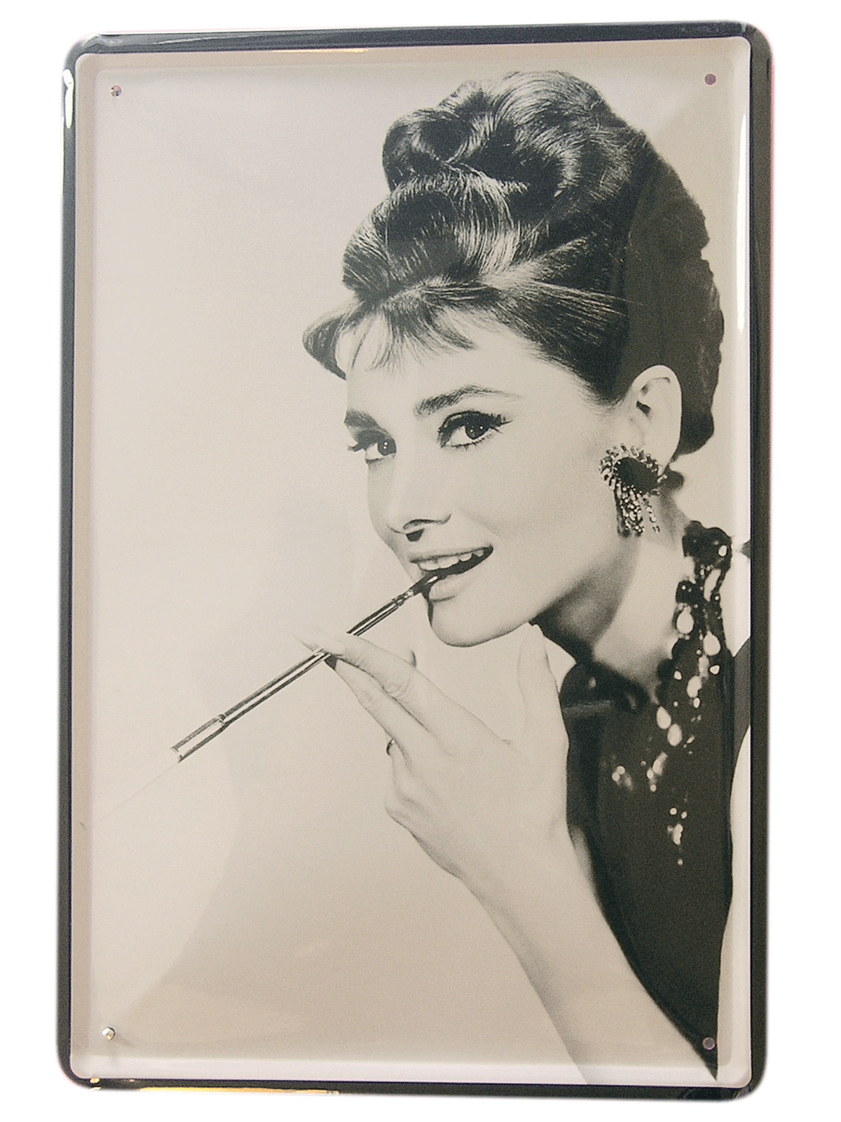 Cartel Metálico Audrey Hepburn fumando