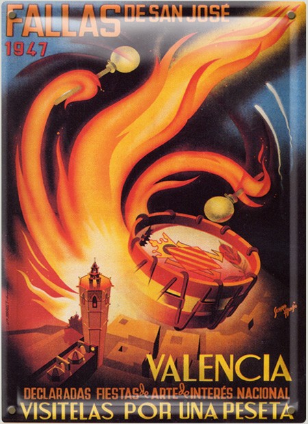 Postal Metálica Fallas Valencia 1947