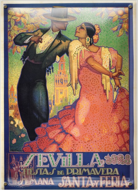 Postal Metálica Feria Sevilla 1928