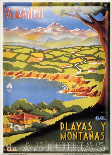 Postal Metálica Playas y montañas de Asturias