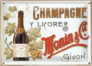 Postal Metálica Champagne Y Licores Monin