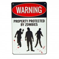 Cartel Metálico de Property protected by Zombies
